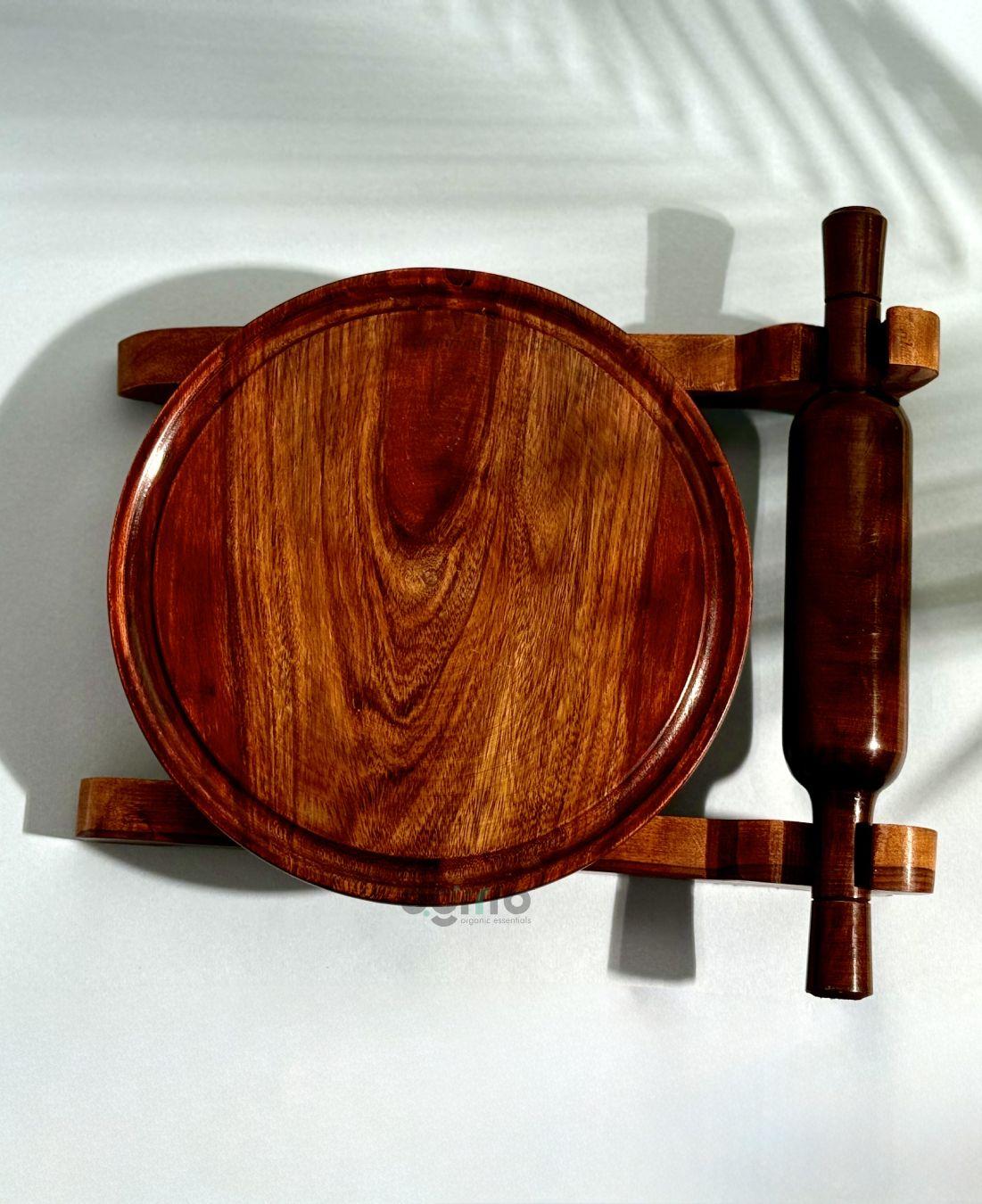 Wooden Chakla Belan Set with Stand – Roti & Chapati Rolling Board