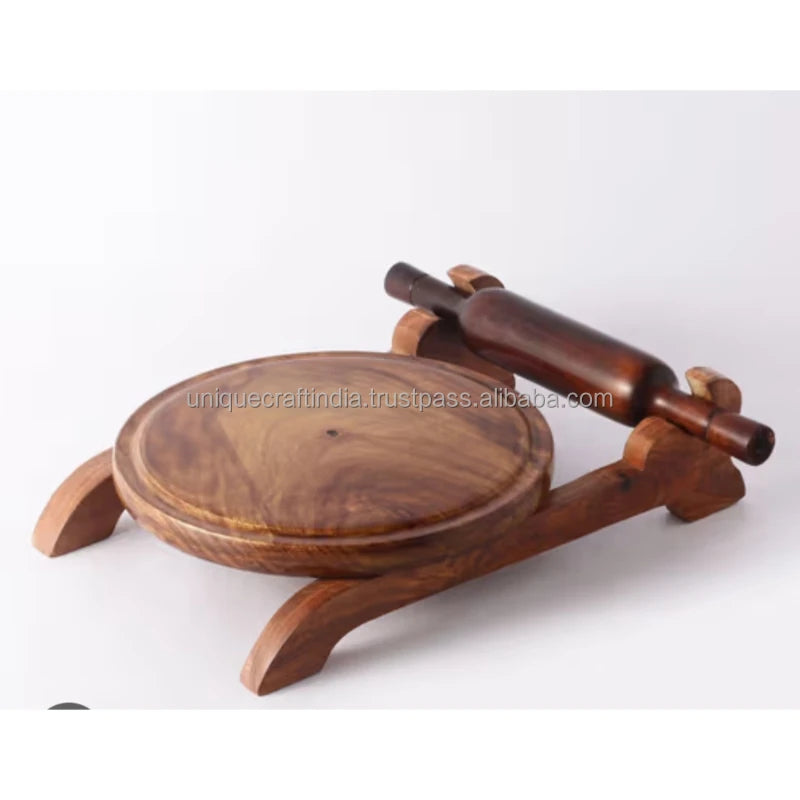 Wooden Chakla Belan Set with Stand – Roti & Chapati Rolling Board