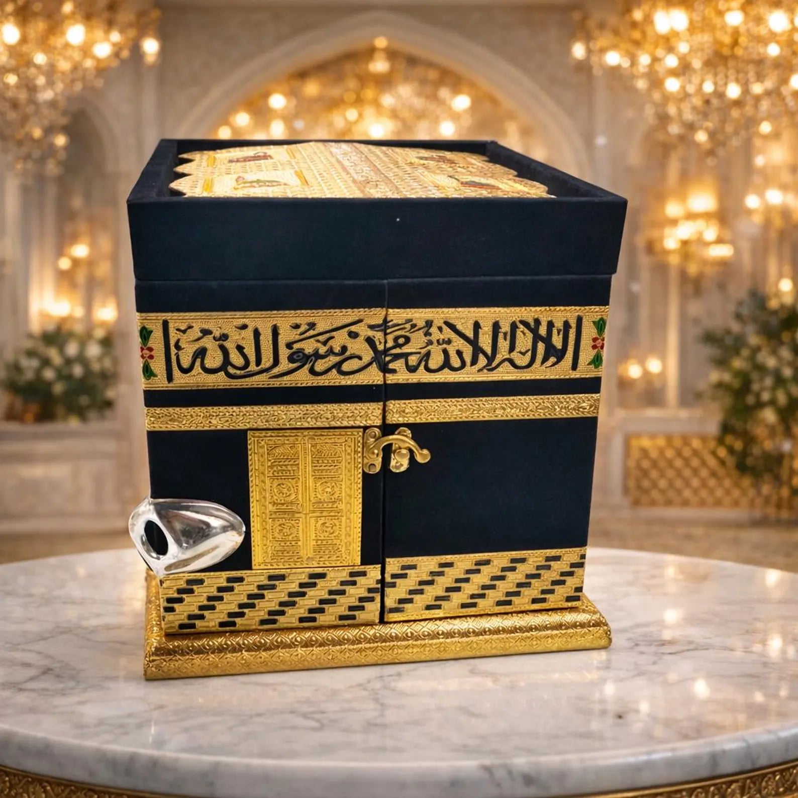 Kaaba Quran Box with Rehal Stand – Handcrafted Wood & Velvet