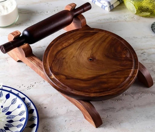 Wooden Chakla Belan Set with Stand – Roti & Chapati Rolling Board
