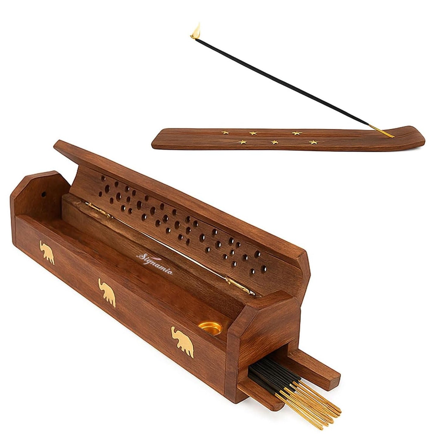 Wooden Agarbatti & Dhoop Holder with Ash Catcher – 10 Inch