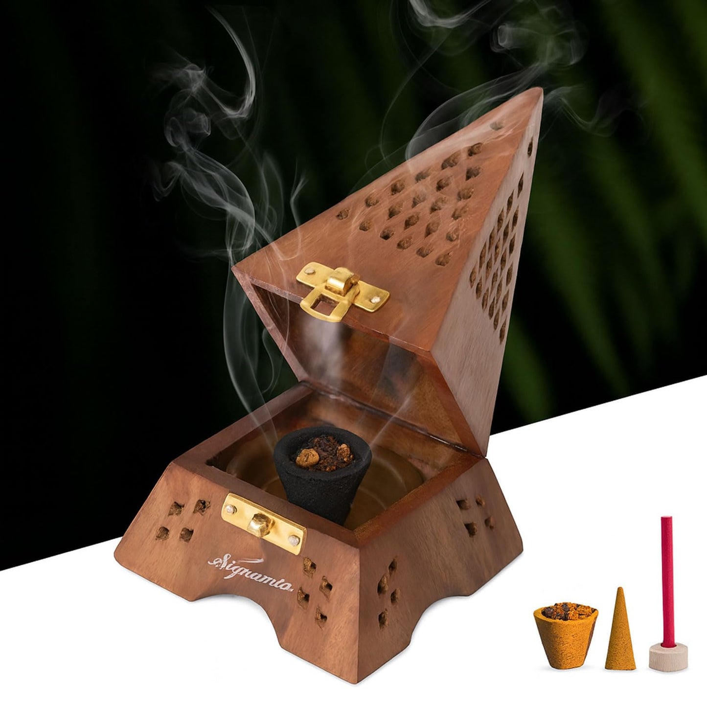 Wooden Pyramid Incense Holder Box with Drawer – Handcrafted Dhoop & Agarbatti Stand
