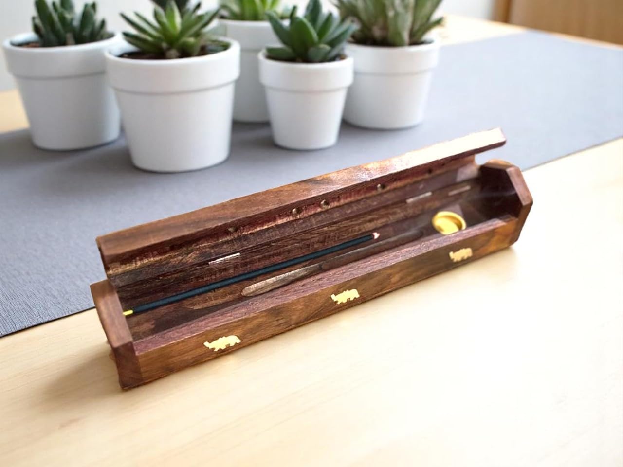 Wooden Agarbatti & Dhoop Holder with Ash Catcher – 10 Inch