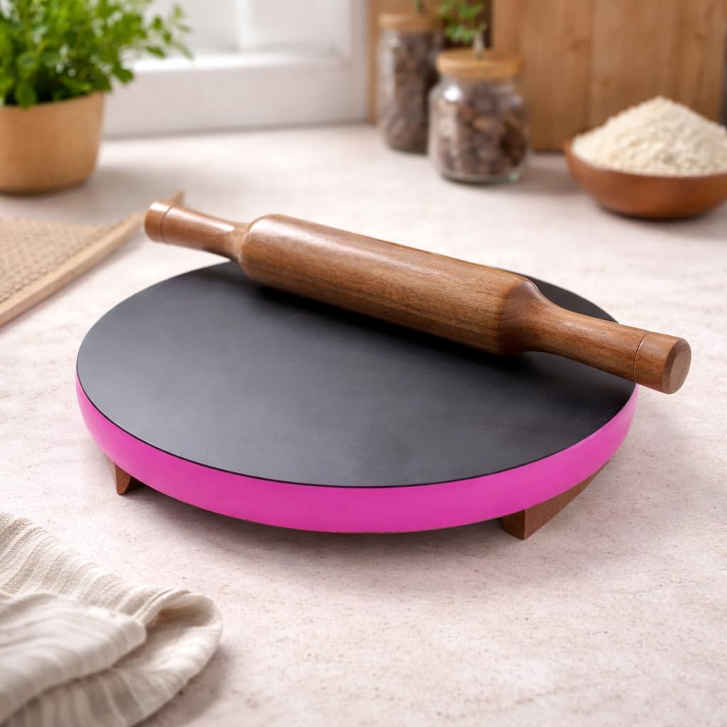 White Marble Chakla Belan Set – Roti & Chapati Rolling Board with Pin (10 Inch)