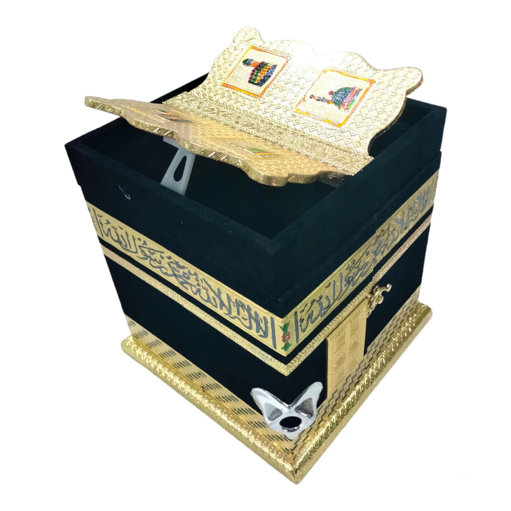 Kaaba Quran Box with Rehal Stand – Handcrafted Wood & Velvet
