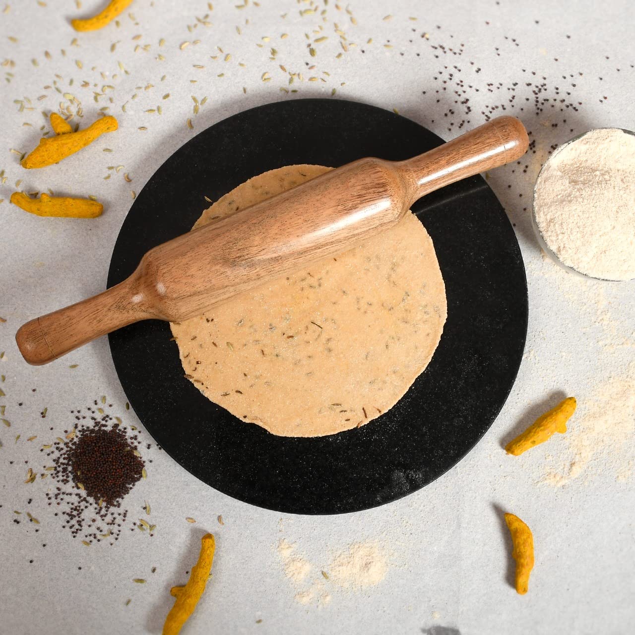 White Marble Chakla Belan Set – Roti & Chapati Rolling Board with Pin (10 Inch)
