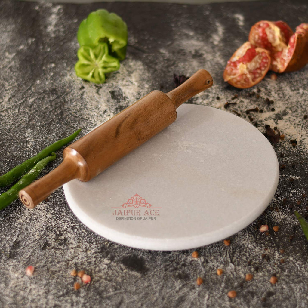 White Marble Chakla Belan Set – Roti & Chapati Rolling Board with Pin (10 Inch)